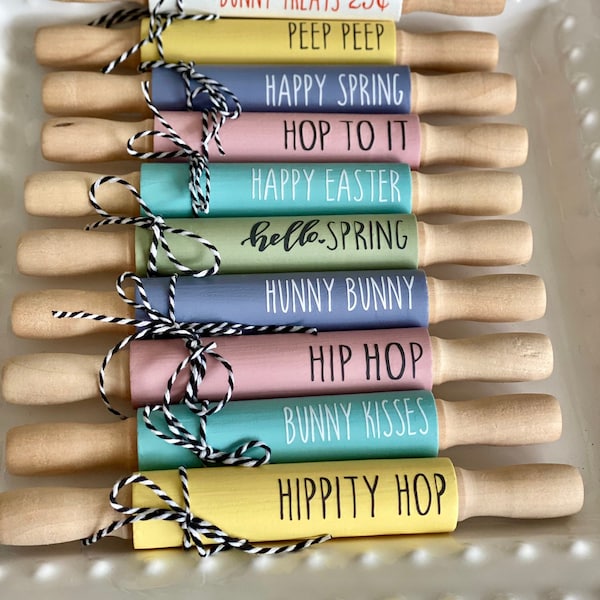 Spring Tiered Tray Decor | Mini Rolling Pins | Spring Tier Tray Decor | Spring Tier Tray Decor | Spring Mini Rolling Pins