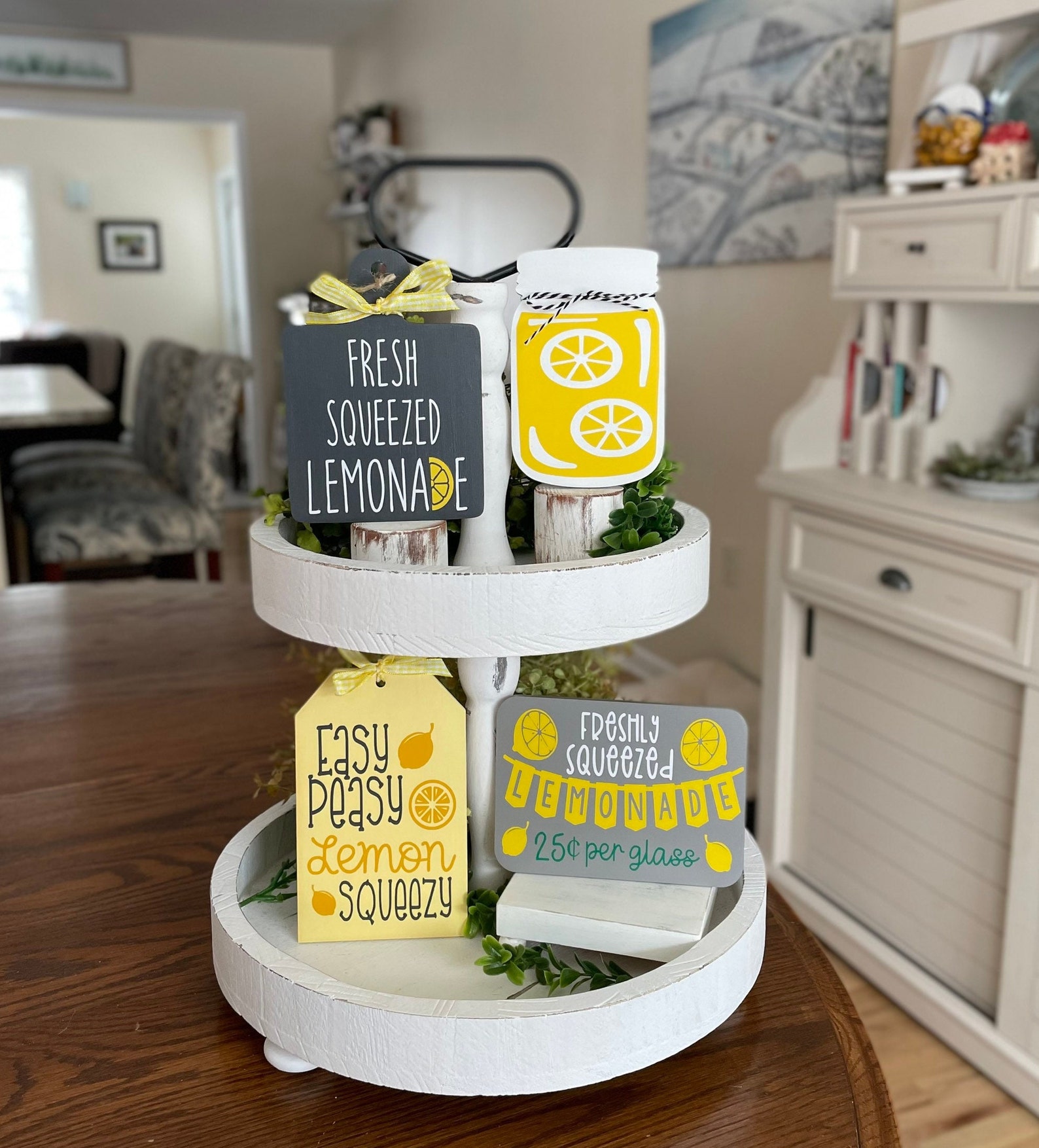 Lemon-themed Tiered Tray Decor Set, Summer Citrus Mini Signs, Farmhouse Style,lemon Wedding Centerpiece, Lemon Bridal Shower Decor