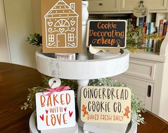 Gingerbread Tiered Tray Signs Decor | Winter Tier Tray Decor | Gingerbread Tiered Tray ornaments | Tiered Tray Accents