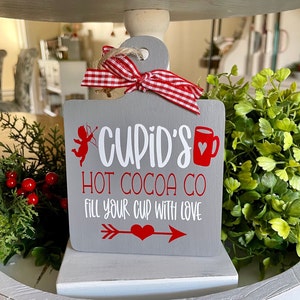Valentines Hot Cocoa Tiered Tray Decor | Valentines Tier Tray Decor | Hot Cocoa Tiered Tray | mini sign