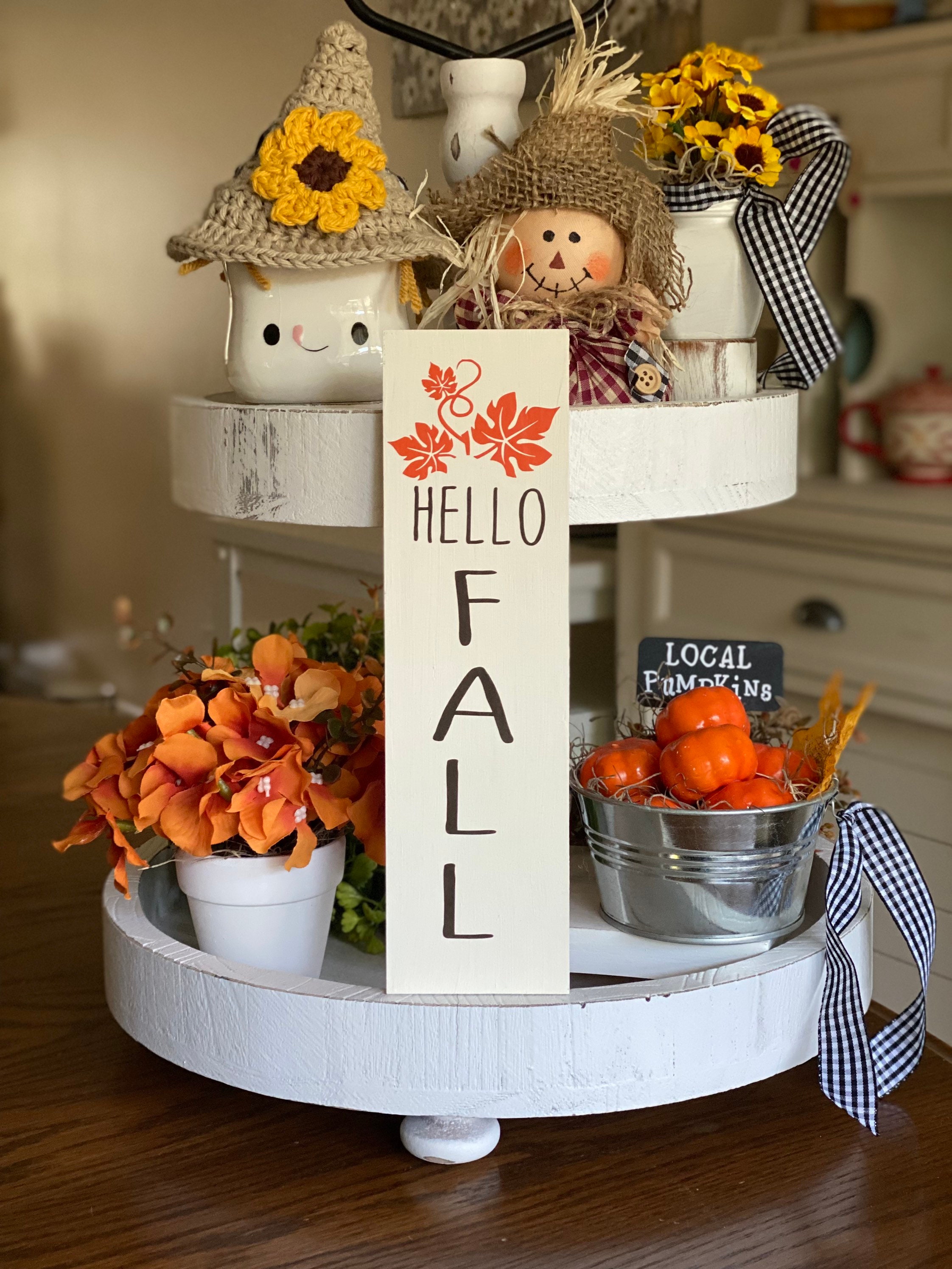9” Hello Fall Sign, Fall Tier Tray Decor | Autumn Tiered Tray Decor - Etsy