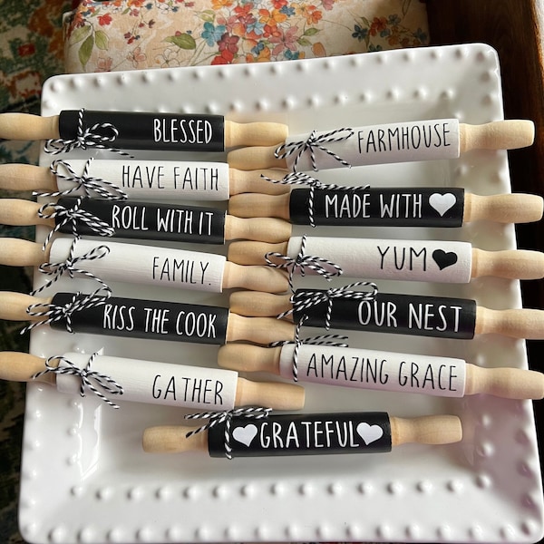 Mini Farmhouse  Rolling Pins | Farmhouse Tier Tray Decor | Everyday Tier Tray Decor |  Rolling Pins Tier Tray | Kitchen puns Black and white