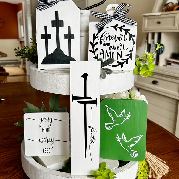 Faith Tiered Tray Decor | Christian & Religious signs | Faith Black and white tiered tray