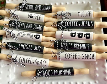 Coffee bar Tier Tray Decor | Coffee Nook Tier Tray Decor | Rise and Grind Tier Tray Sign | Mini Rolling pins Decor