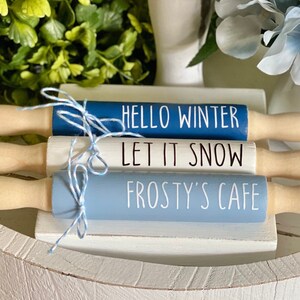 Winter Tiered Tray Decor - mini Rolling pins | Christmas Tier Tray Decor | Winter Tiered Tray Decor | Let it snow