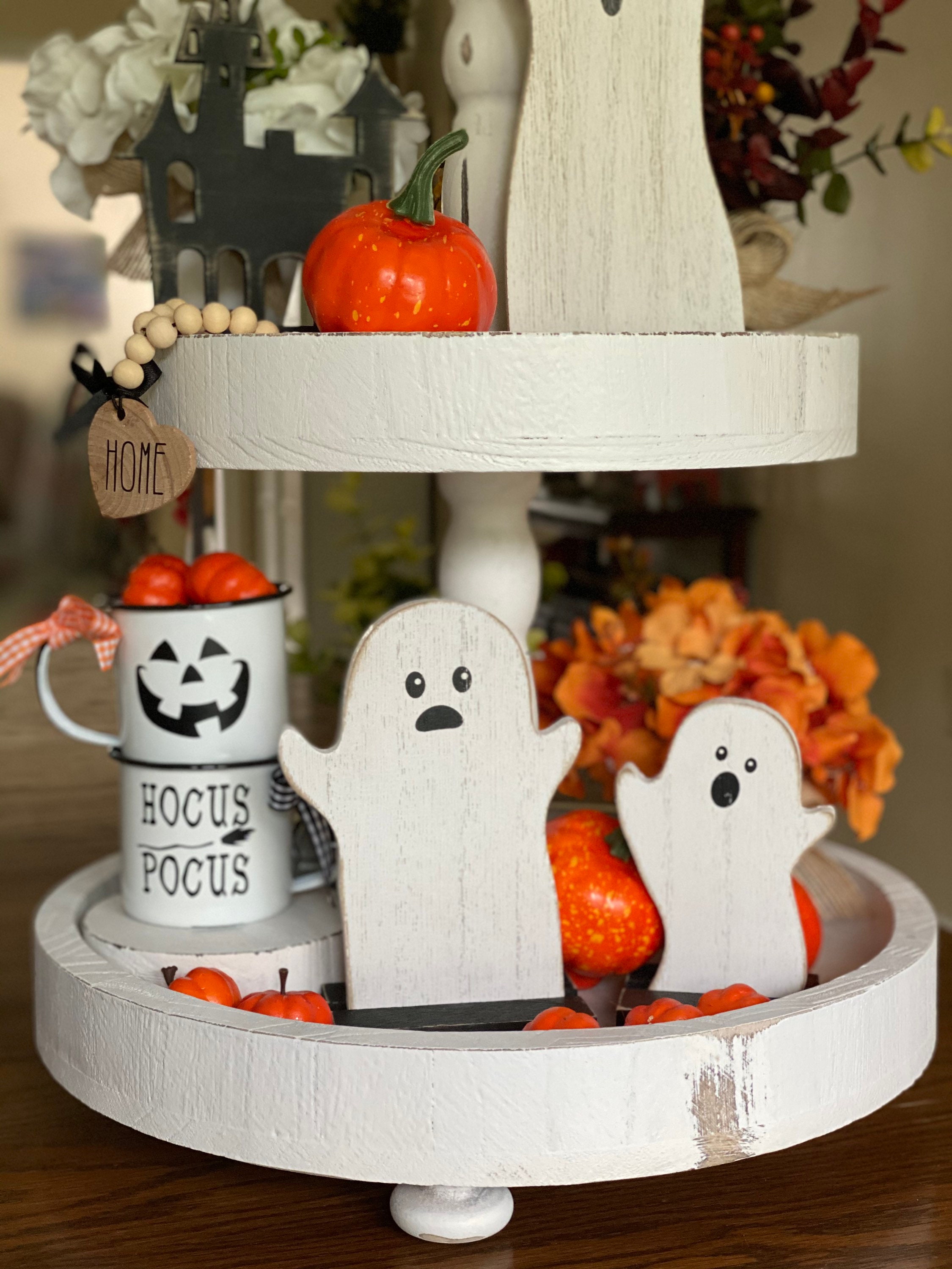 Ghosts Halloween Tiered Tray Decor Ghost Tier Tray Decor Etsy