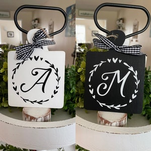 Tiered Tray Decor- Monogrammed Tiered Tray Cutting Board Sign | Farmhouse Tiered Tray Sign | Mini Monogrammed Sign