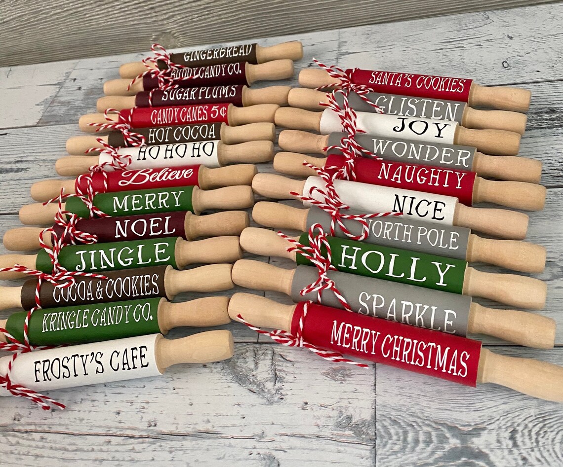 Mini Christmas Rolling pins Christmas Tier Tray Decor Etsy