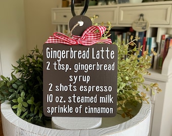 Gingerbread Tiered Tray Decor | Gingerbread Tier Tray Decor | Christmas Tiered Tray | Gingerbread Latte Recipe mini sign