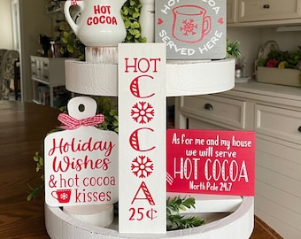 Hot Cocoa Bar Tiered Tray Signs Decor | Winter Tier Tray Decor | Hot Cocoa Bar Tiered Tray ornaments | Tiered Tray Accents