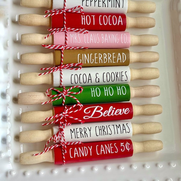 Mini Christmas Rolling pins | Christmas Tier Tray Decor | Christmas Tiered Tray Decor | Mini Rolling Pins Tiered Tray