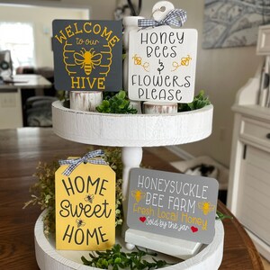 Honey Bee Tiered Tray Decor| Honey Bee Tiered Tray Sign | Spring Tiered Tray | Summer Tiered Tray Decor
