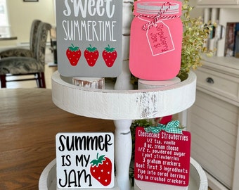 Strawberry Tiered Tray Decor- Tier Tray sign | Summer Tiered Tray Decor | Strawberry Tiered Tray Decor Strawberry Decor for Kitchen