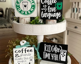 Coffee Tiered Tray Decor| Coffee bar sign Tier Tray Sign | Coffee Tier Tray | Mini signs