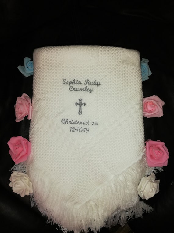 Personalised babys shawl Perfect CHRISTENING OR BAPTISM Etsy