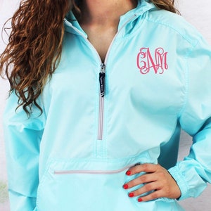 Plus size monogrammed rain jacket top