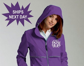 Purple Charles River Monogram Rain Coat | New Englander Personalized Rain Jacket | Violet Monogrammed Rain Jacket