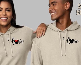 Embroidered Matching Couple Hoodie: Personalized Minnie Mickey Mouse Valentine's Gift
