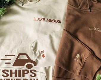 Embroidered Roman Numeral Hoodie: Personalized Date, Couples Gift