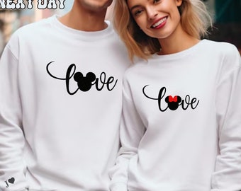 Embroidered Couple Sweatshirt: Minnie Mickey Mouse Initial Valentine's Gift
