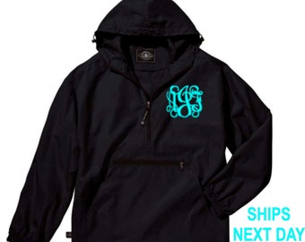 Monogrammed Windbreaker, Custom Charles River Pack-N-Go Rain Pullover, Mongram Rain Jacket