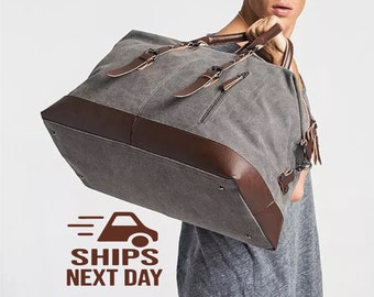 Personalized Canvas Duffel Bag: Monogrammed Leather Weekender, Mens Large Duffle