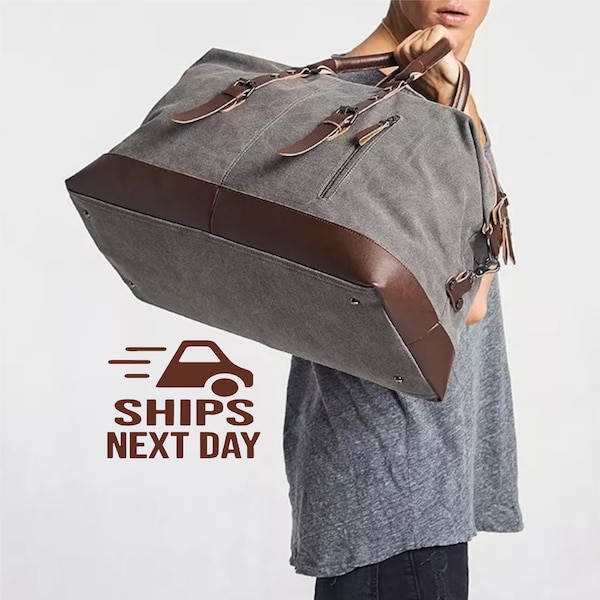 Personalized Men's Duffel Bag | Groomsmen Bag Gift | Monogram Large Weekender Bag | Men’s Canvas Leather Duffle Bag | Gifts for Him