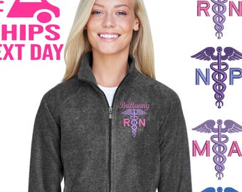 Custom Nurse Fleece Jacket - Personalized Embroidered Caduceus & Nurse Name - Gift for Nurses
