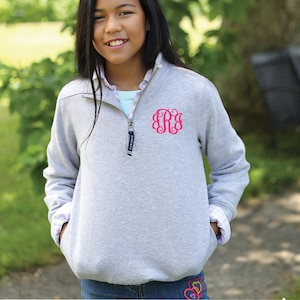 Youth Monogram Quarter Zip Pullover: Monogrammed Cotton Blend Charles River Sweatshirt