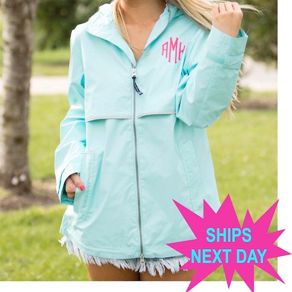 Monogrammed Rain Jacket: Charles River Full Zip Personalized Windproof Monogram Rain Coat
