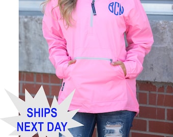 Monogrammed Charles River Rain Jacket - Women's Chatham Anorak Solid- Charles River Pack N Go Rain Coat - Monogrammed Pull Over,