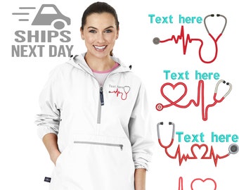 Personalized Nurse Unisex Charles River Rain Jacket - Custom Nurse Charles River Pack N Go Rain Coat - Nurse Credentials Pullover