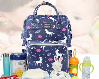 Personalized Unicorn Diaper Bag Backpack: Embroidered Monogram Nappy Bag, Custom Name Diaperbag