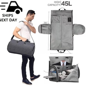 Luxury Leather Garment Duffle Bag for Men with 2-in-1 Convertible Suit  Carrier for Travel