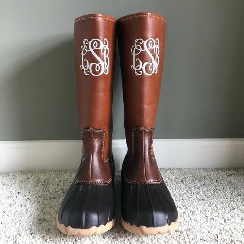 Monogram Duck Boots Tall Duck Boots Personalized Brown Duck - Etsy