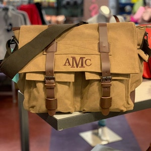 Sac messager personnalisé | Cadeau de sac de garçon d'honneur | Sacoche pour ordinateur portable à monogramme | Cartable en toile pour homme | Sacoche pour ordinateur pour homme | Cadeaux pour lui