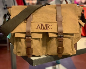 Personalized Canvas Messenger Bag: Monogrammed Laptop Bookbag