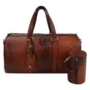 Personalized Large Crocodile Duffel Bag | Groomsmen Bag Gift | Monogram Ostrich Croc Duffel Bag | Men’s Leather Duffle Bag | Gifts for Him