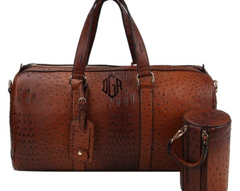 Personalized Large Crocodile Duffel Bag | Groomsmen Bag Gift | Monogram Ostrich Croc Duffel Bag | Men’s Leather Duffle Bag | Gifts for Him