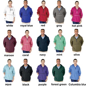 May include: A selection of 15 different color pullovers with a zippered front and a kangaroo pocket. The pullovers are shown on models wearing them.