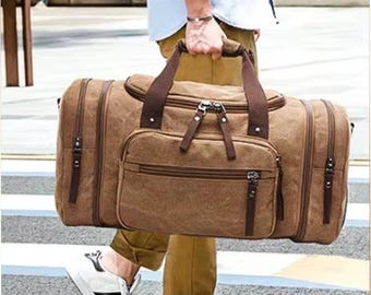 Personalized Canvas Duffel Bag | Monogrammed Weekender | Men's Expandable Duffle Bag