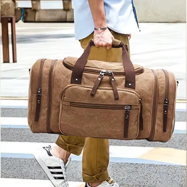 Gepersonaliseerde canvas plunjezak | Weekender met monogram | Uitbreidbare reistas heren