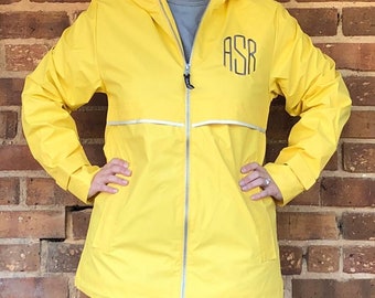 Yellow Charles River Monogram Rain Coat | New Englander Personalized Rain Jacket | Buttercup Monogrammed Rain Jacket