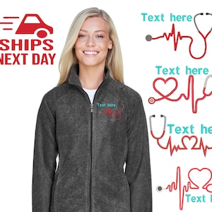 Monogrammed Nurse Jacket Full Zippered Sweatshirt | Personalized Nurse STETHOSCOPE Jacket | Customized Ladies Nurse/Doctor Heart Stethoscope