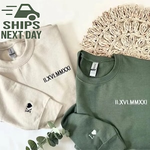 Custom Embroidered Roman Numeral Sweatshirt | Couples Gift | Personalized Date and Initial Sweater | Anniversary Gift| Valentines Day Gifts