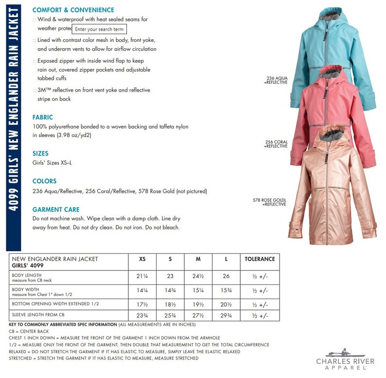 Charles River Coral Monogram Rain Coat Youth Rain Jacket Etsy