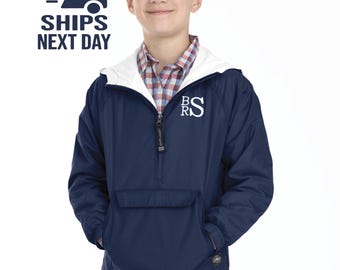 Personalized Youth Rain Jacket: Embroidered Monogram Windbreaker