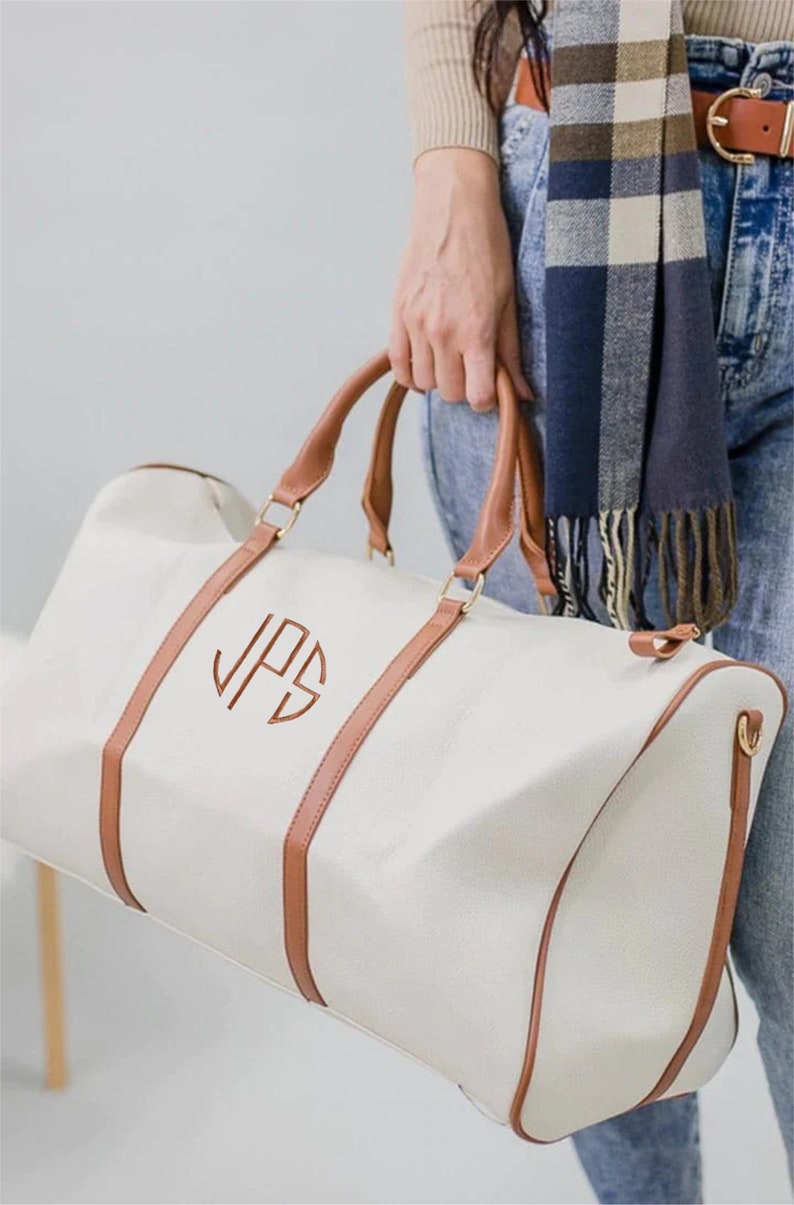 cream duffle bag with personalized monogramming3 initilas