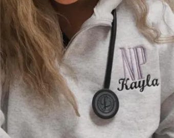 Personalized RN Quarter Zip Sweatshirt: Embroidered Nurse Gift