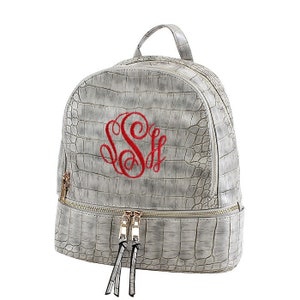 Monogrammed Crocodile Print Backpack